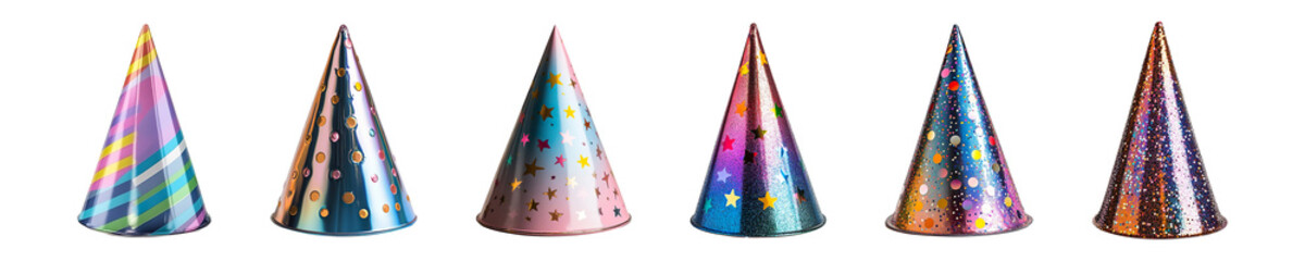 Collection of party hat isolated on transparent background