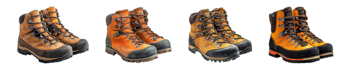Set of mountaineering boots isolated on transparent background