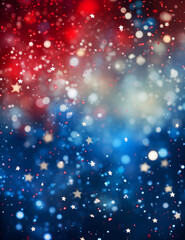 Patriotic stars with bokeh in red, blue abstract background, evoking American flag celebration spirit.