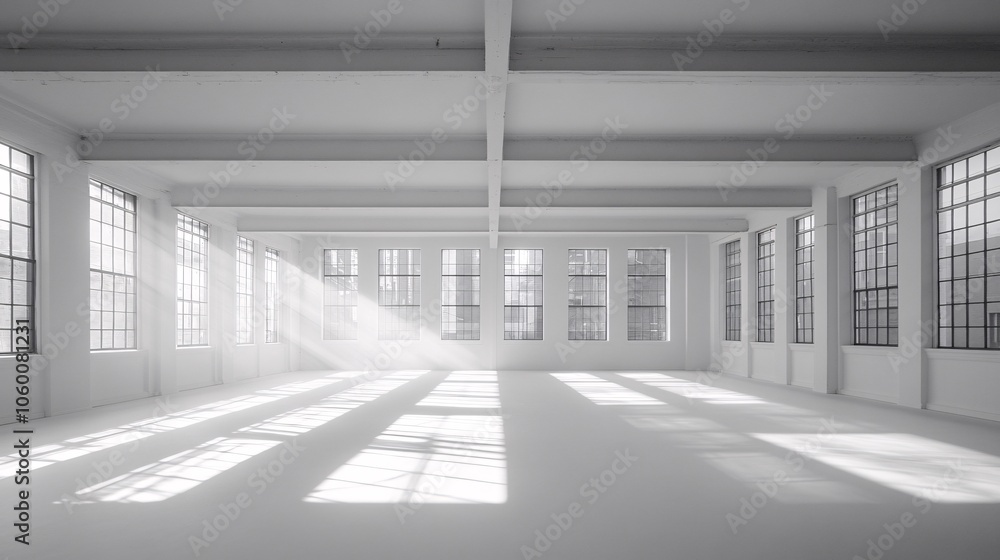 Poster neutral-toned office with clean lines, white walls, and subtle decor pieces, fostering a calming and