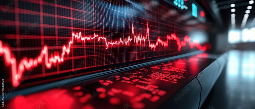 Poster Red Line Graph Displaying Stock Market Fluctuations