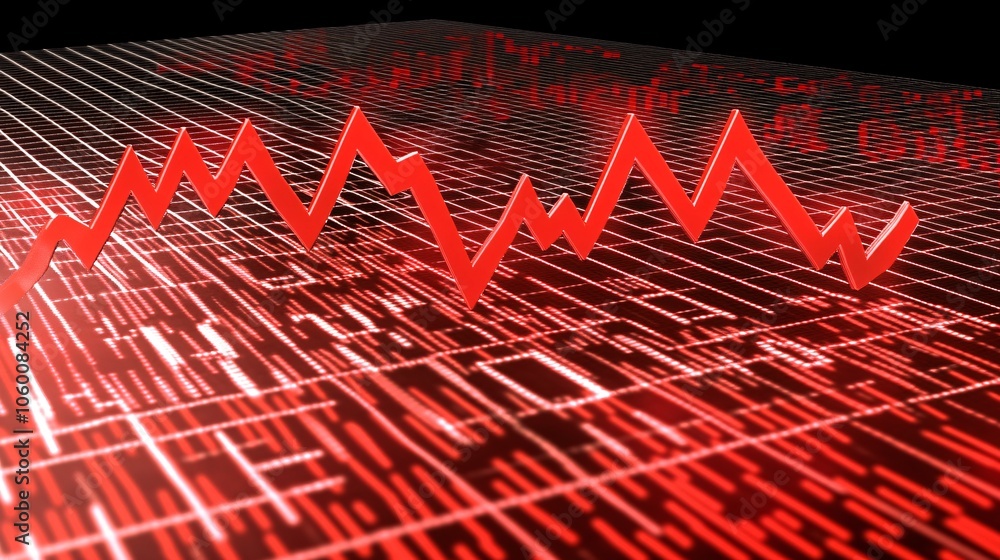 Aufkleber Graph depicting inflation and deflation trends over time on a digital screen with currency symbols and percentage rates to convey economic volatility with empty space for text