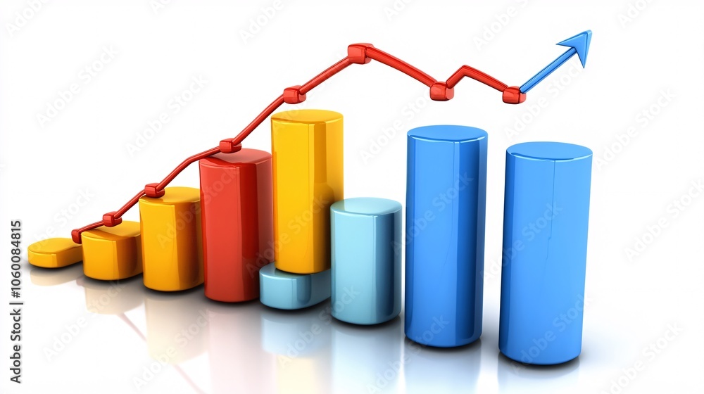 Fototapete Stacked bar and line graphs depicting economic trends, including interest rates and inflation, displayed on a virtual interface with empty space for text
