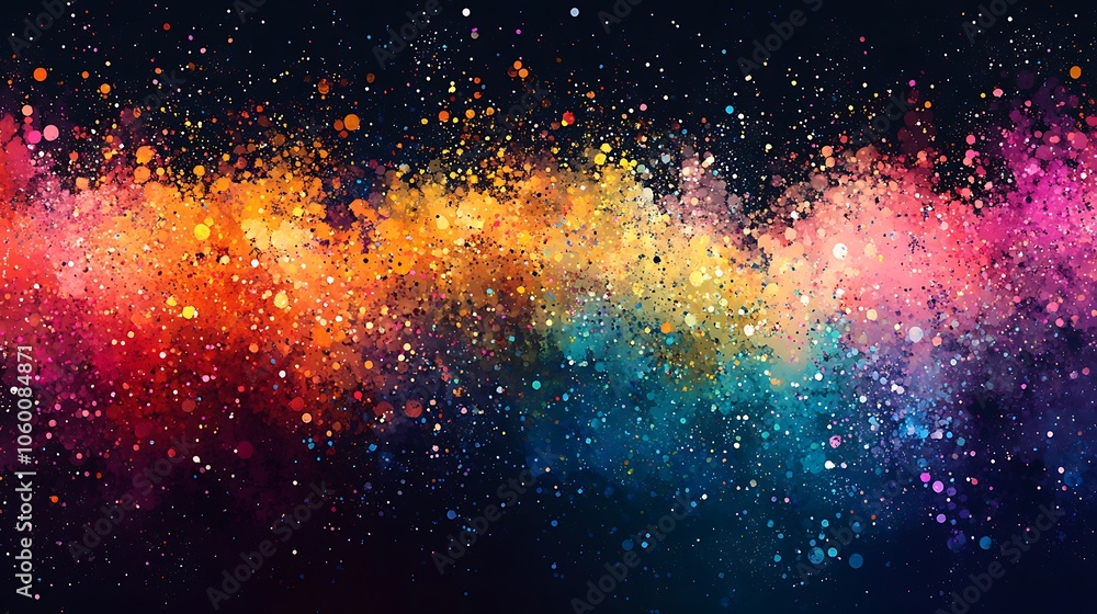 Poster a vibrant abstract artwork featuring colorful splashes and cosmic-like patterns.