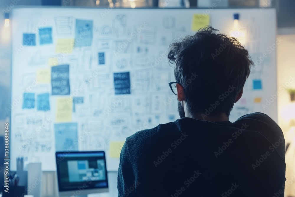Poster digital marketing team collaborates on innovative campaign ideas using a whiteboard of concepts