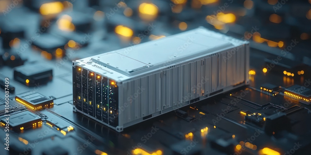 Aufkleber Futuristic Data Center Container with Illuminated Circuitry