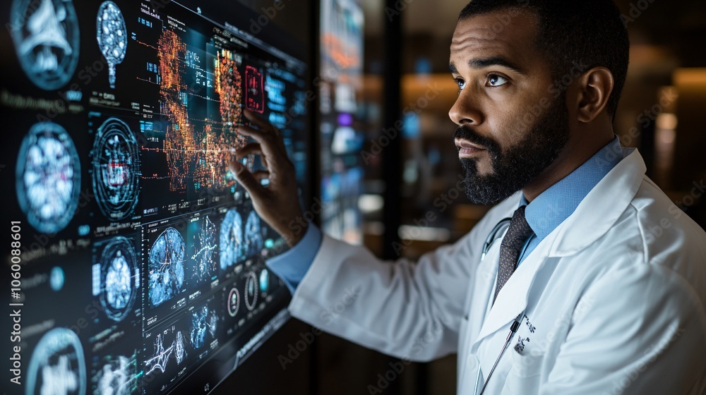 Fototapete healthcare professional using ai-based diagnostic tools on a touch screen in a high-tech medical off