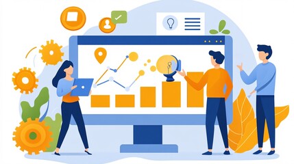 Entrepreneur presenting AI-based business solution on large screen to a team in a modern tech hub with copy space for text