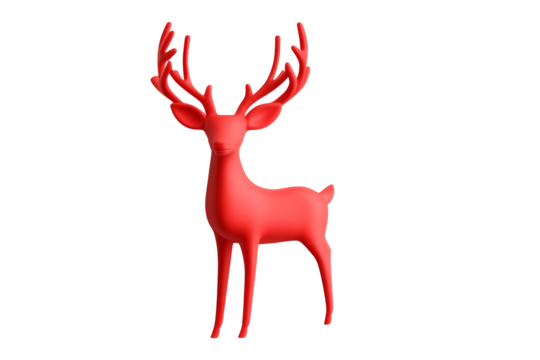 A stylized red deer figure with antlers isolated on white background, representing minimalism and charm of Christmas spirit.