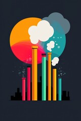 Obraz premium Colorful Abstract Industrial Landscape with Smokestacks