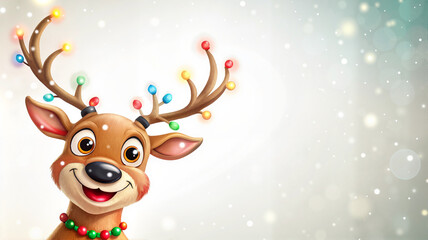 Fototapeta premium Cartoon reindeer with colorful lights on antlers
