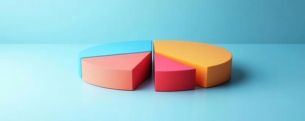 A vibrant pie chart in multiple colors resting on a blue surface, representing data distribution and analysis visually.