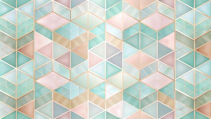 Fototapeta premium Elegant geometric pattern wallpaper with a blend of soft pastel colors and metallic accents, pastel colors, metallic finishes