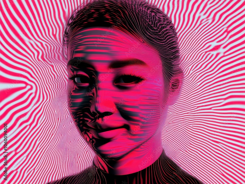 Poster digital portrait with wavy lines.