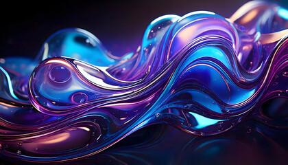 Abstract art fluid shapes reflecting blue and purple light and color with a gloss.