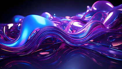 Abstract art fluid shapes reflecting blue and purple light and color with a gloss.