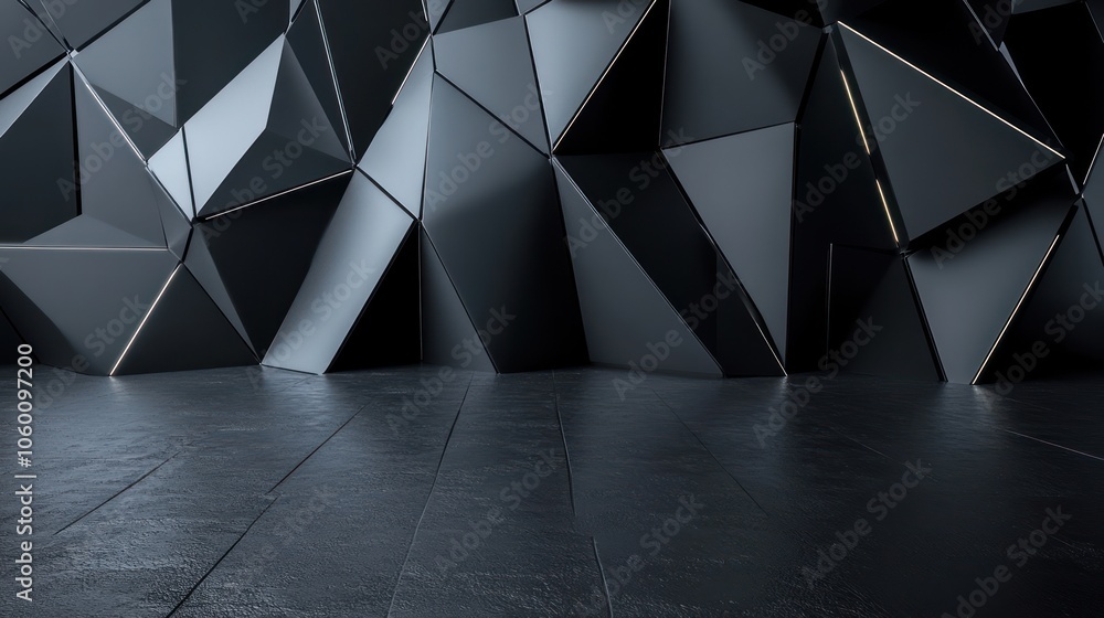 Aufkleber abstract geometric wall design with sharp angles and dark tones.