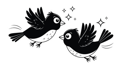 Charming Cartoon Birds in Flight with Sparkling Stars 