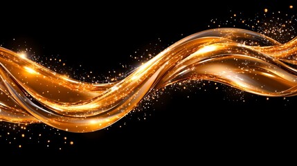 Obraz premium Abstract Golden Liquid Wave with Sparkles on Black Background