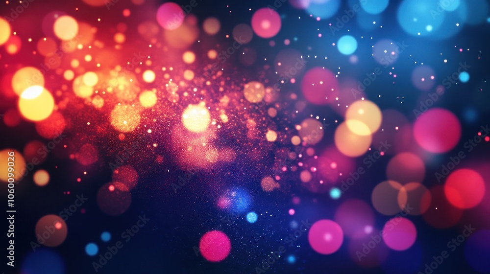 Poster a vibrant abstract background featuring colorful bokeh lights and sparkling effects.