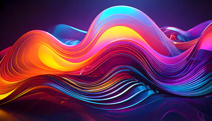 Abstract art fluid shapes reflecting red purple yellow  light and color with a gloss.