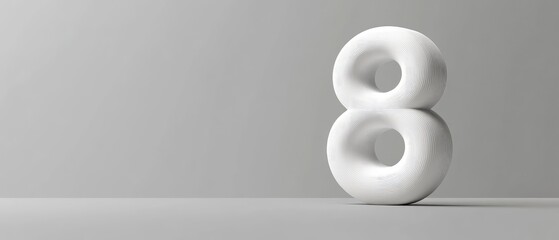 3D Render of White Number Eight on Grey Background.