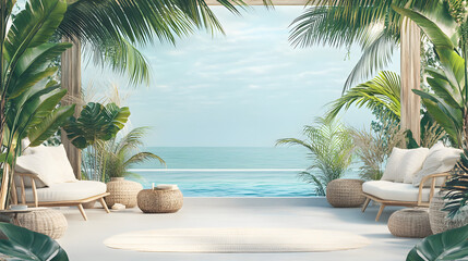 Fototapeta premium beach with trees and chairs