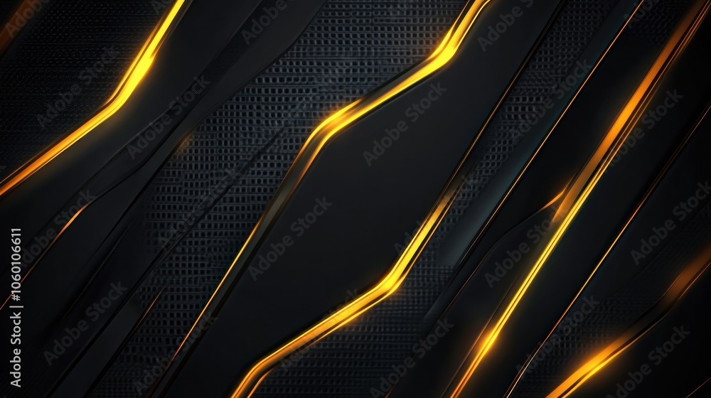 Poster a sleek black and gold abstract background with dynamic lines for digital design.