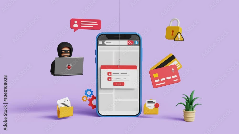 Poster internet phishing and hacking concept. login spoofing cybersecurity, stealing personal information a