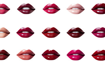 Fototapeta premium A collection of various lip colors on a white isolated background.