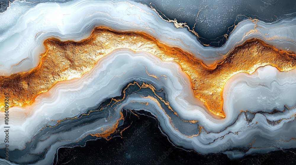 Poster abstract agate geode with golden inclusions and black background