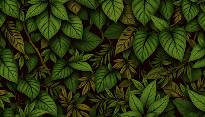 Fototapeta premium Dense Jungle Vines and Leaf Canopy Pattern.