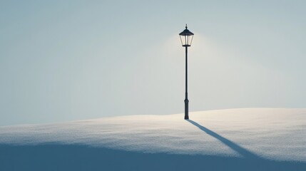 Fototapeta premium Solitary Streetlight Stands Tall In Snowy Field
