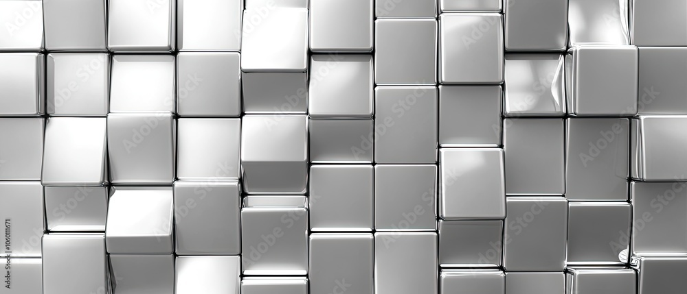 Poster abstract 3d pattern of shiny cubes in silver.