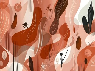 An abstract composition featuring flowing shapes and organic lines in warm earthy tones, evoking a sense of serenity and modern artistry.