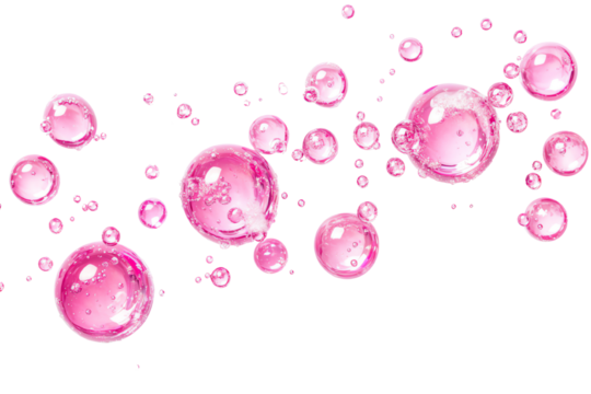 Collection of vibrant pink bubbles, floating on a white isolated background, perfect for creative designs. - Powered by Adobe
