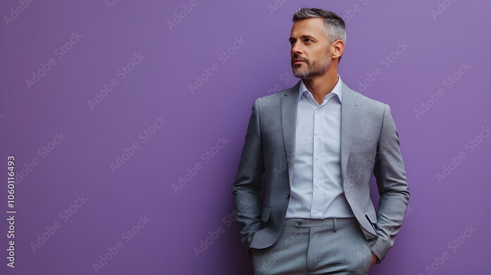 Poster a confident and stylish middle aged ukrainian man dressed in a tailored blazer button down and trous