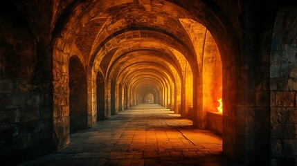 Obraz premium Mystical archways bathed in warm light a journey through time