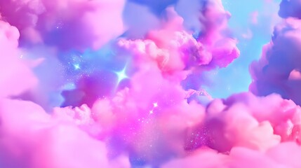 Fototapeta premium A dreamy cosmic scene with misty fog, stars, and nebula clouds in soft pastel colors.