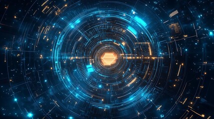 Obraz premium Futuristic digital landscape with pulsating light patterns and circuits