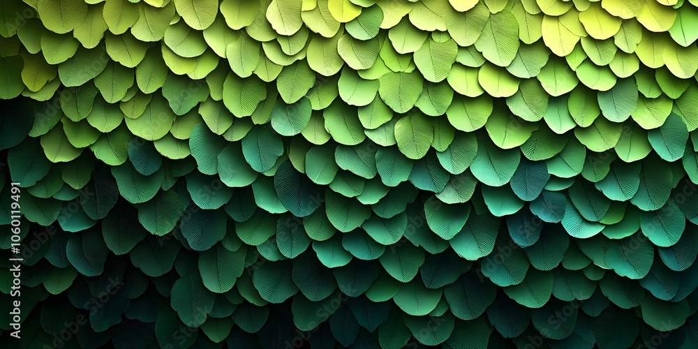 Poster A vibrant array of green leaves in various shades, creating a textured and harmonious background that evokes a sense of tranquility and nature's beauty.