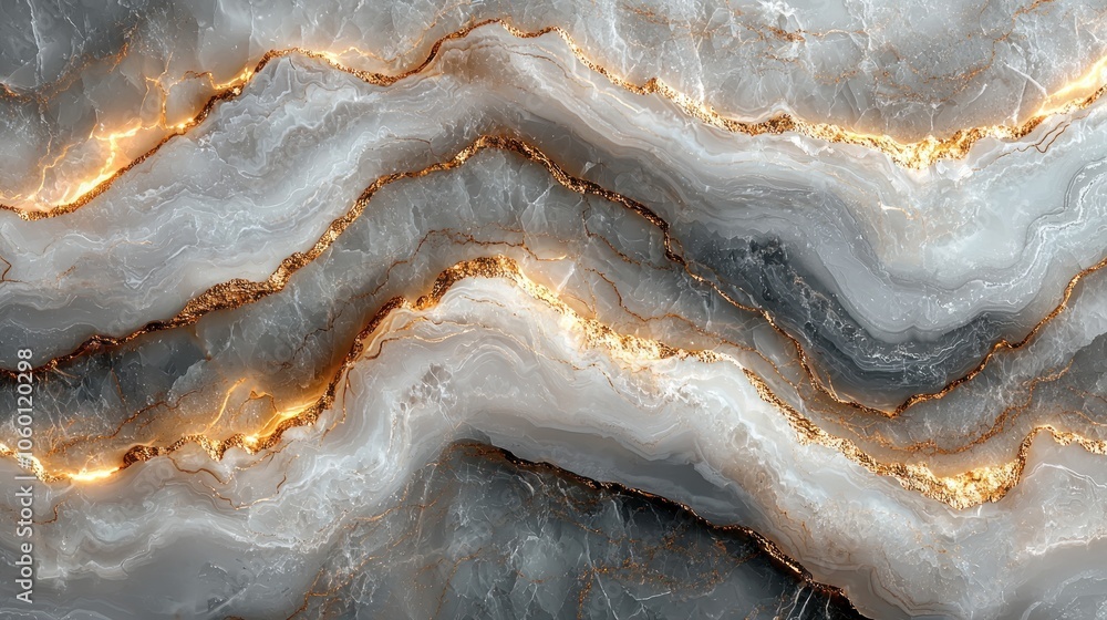 Poster abstract marble texture with golden veins and glowing edges
