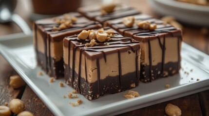 Gourmet peanut butter chocolate fudge delicacies with crunchy toppings National Peanut Butter Fudge Day