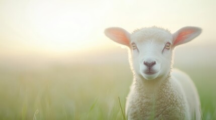 Fototapeta premium A sheep is standing in a field of grass