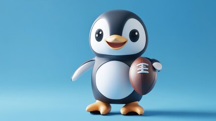 Obraz premium Cute Penguin Holding a Football