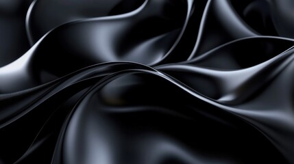 Obraz premium A close-up of flowing black satin fabric, showcasing its smooth texture and elegant drape.