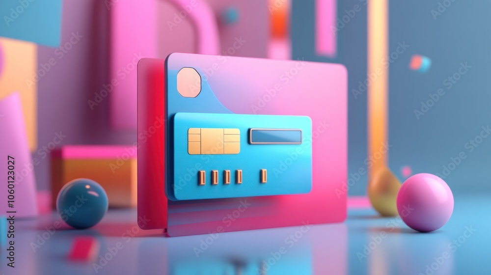 Aufkleber a colorful 3d representation of a digital device surrounded by geometric shapes.
