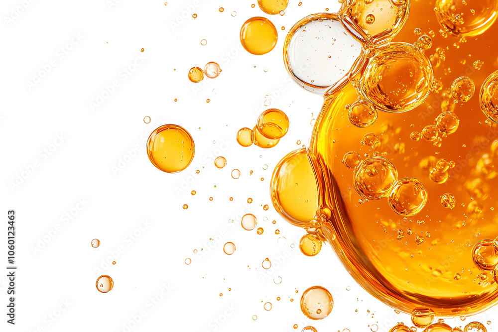 Poster orange liquid bubbles isolated on a black background, creating a dynamic and refreshing visual effec