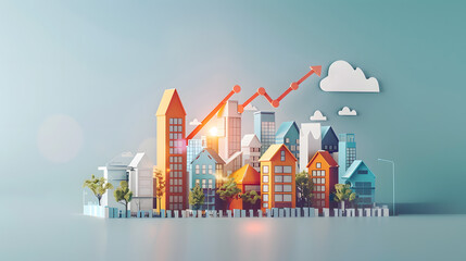 Fototapeta premium illustrative concept of the housing market, showcasing residential real estate development, property investment growth, and the upward trend in housing sales and prices
