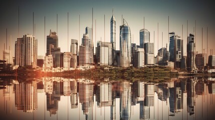 Fototapeta premium Business Chart Reflection in Modern City Skyline